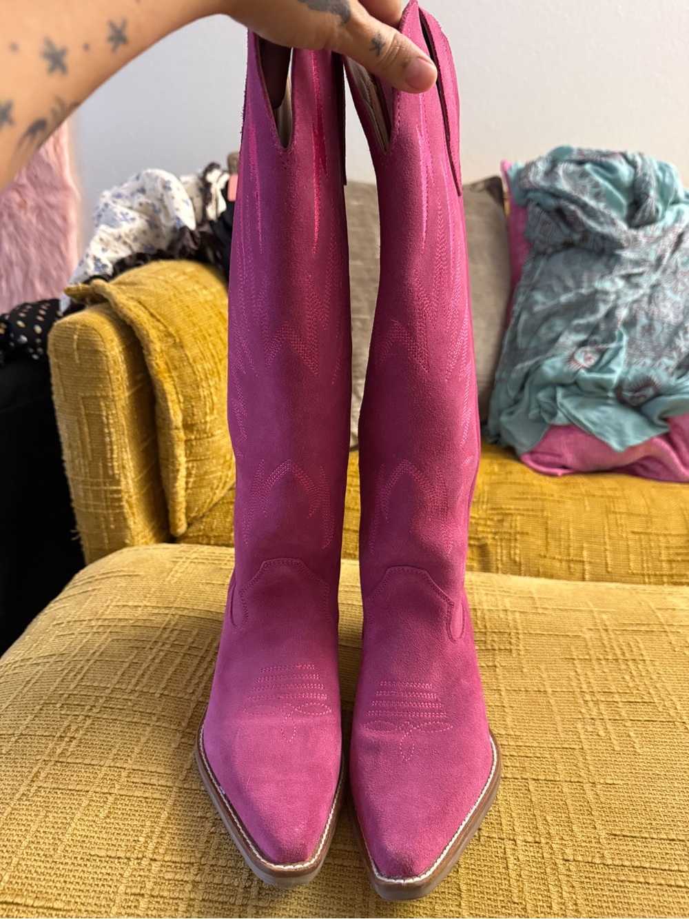 Women’s Dingo Pink Suede Western Knee-High Boots - Picture 4 of 6
